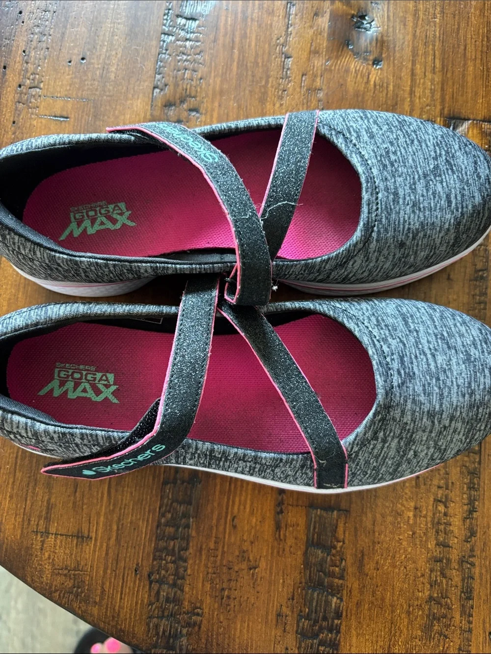 Skechers Girls Gray and Pink Mary Jane Slip-Ons